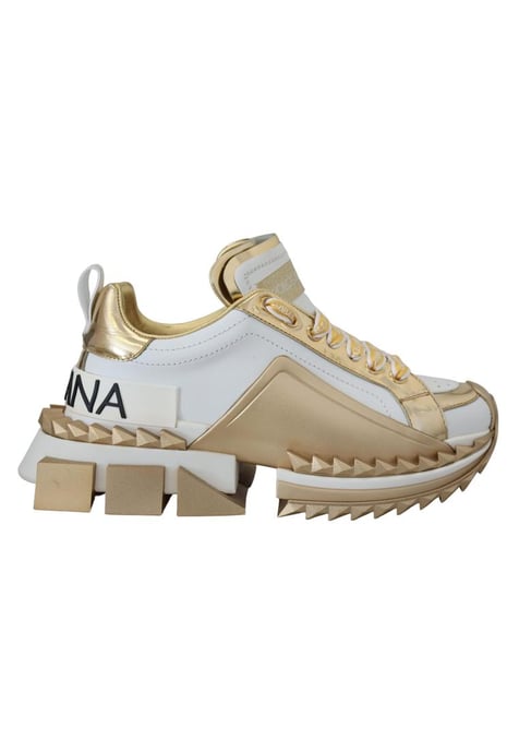 Dolce & Gabbana Women's White and gold Super Queen Leather Shoes