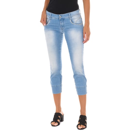 Women's worn-effect pirate pants made of elastic fabric 10DB50294