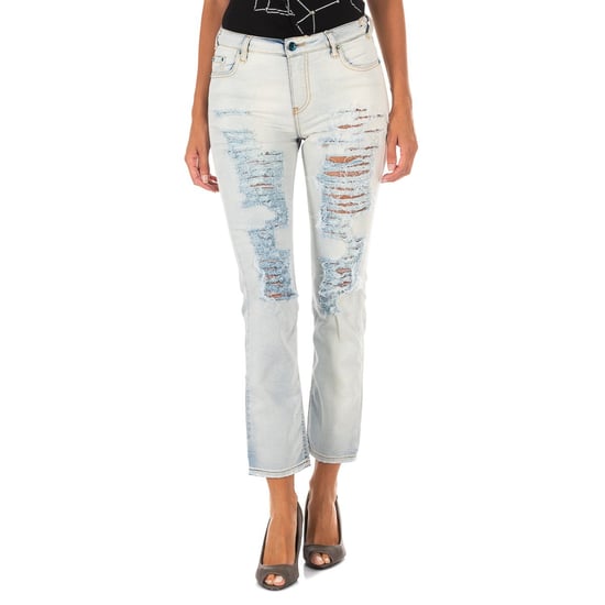 Long denim pants with straight hem cut 10DB50255 woman