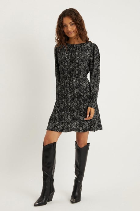 Petite Puff Sleeve Fit And Flare Mini Dress - Image 1