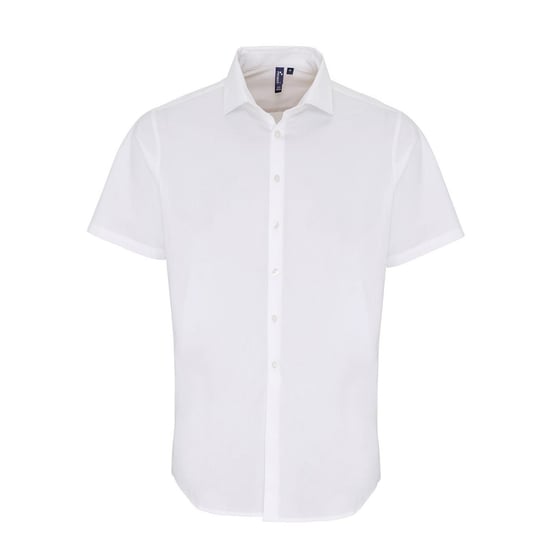 Premier Mens Poplin Stretch Short-Sleeved Shirt (White) - Image 1