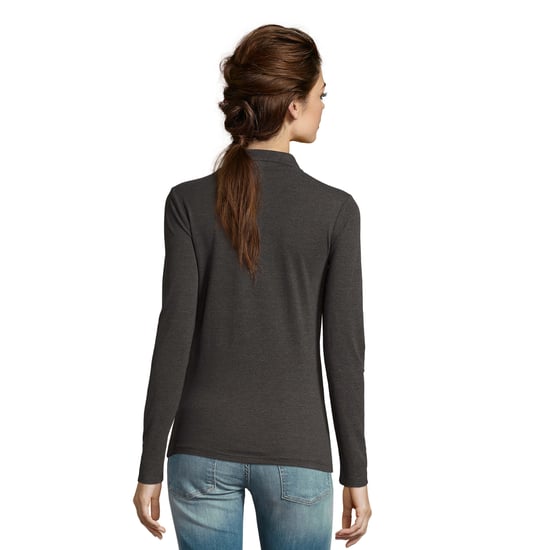 SOLS Womens/Ladies Perfect Pique Long-Sleeved Polo Shirt (Charcoal Melange) - Image 2
