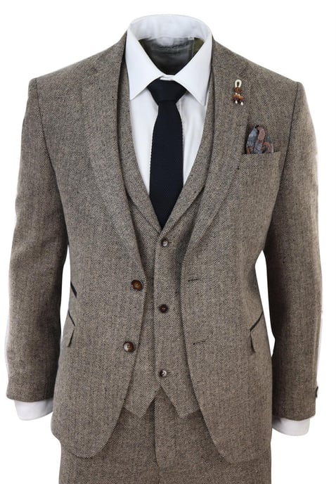 Traje de tweed de tres piezas marrón roble para hombre, estilo vintage de espiga, estilo retro de los años 20, Peaky Blinders - Image 1