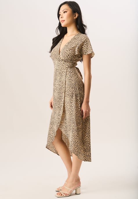 Animal Printed Wrap Midi Dress