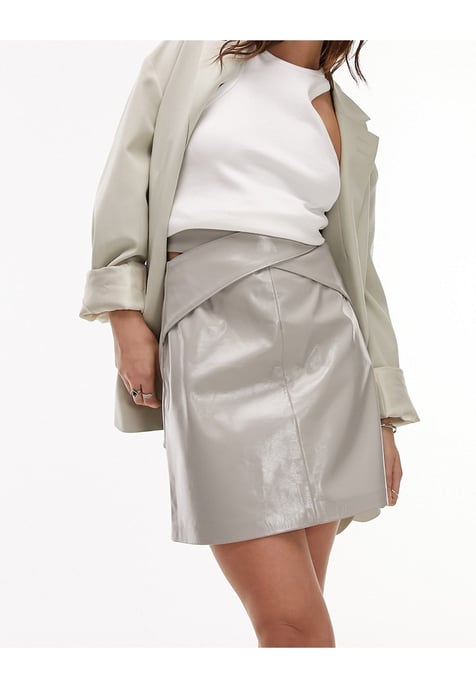 Topshop vinyl wrap mini skirt in grey
