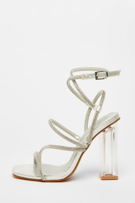 Silver Diamante Heeled Sandals