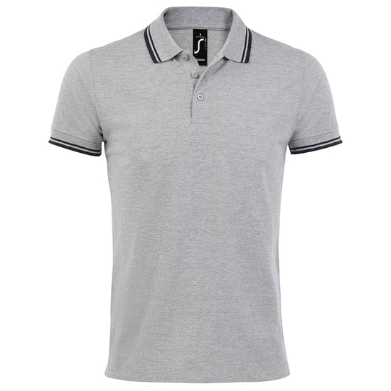 SOLS Mens Pasadena Tipped Short Sleeve Pique Polo Shirt (Heather Grey/Navy) - Image 1