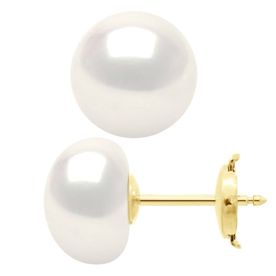 Earrings in Yellow Gold 375 and Real Cultured Freshwater Pearls Button 10-11 mm - Image 1
