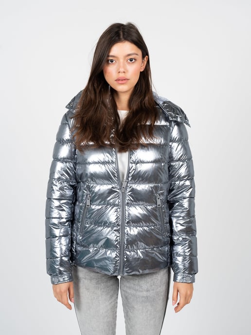 Guess Chaqueta Chaqueta de bombardero de mujer Plata - Image 3