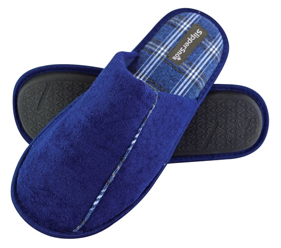 Slipper Snob - Slip On Mule Slippers | Plain Top Checked Sole | Memory Foam - Azul Marino - Image 1