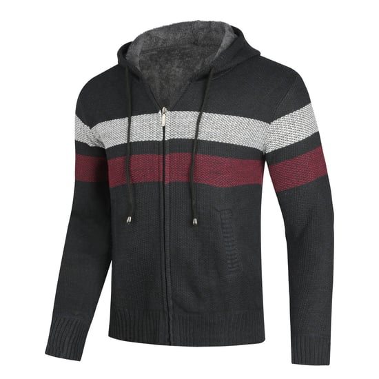 Men's Winter Transition Cardigan with Hood Lined Chunky Knit Hooded Warm Jacket Navy - Image 2