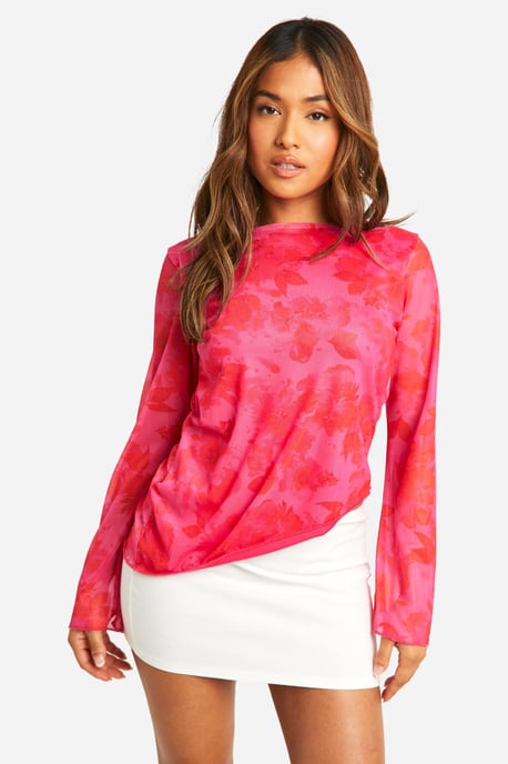 Petite Floral Mesh Backless Top - Image 1
