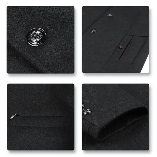 Men's Short Slim Fit Coat with Stand-Up Collar Business Casual Wool Overcoat Black - Image 5