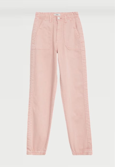 M&S Collection Ladies Cotton Blend Slim Fit Ankle Grazer Joggers Rosa - Image 4
