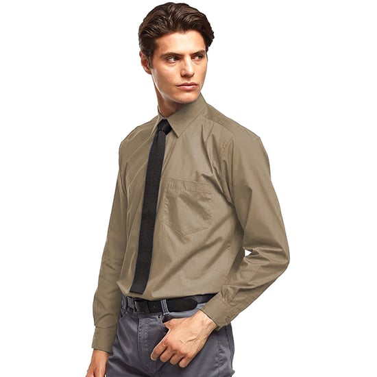 Premier Mens Premier Poplin Long-Sleeved Formal Shirt (Khaki) - Image 2