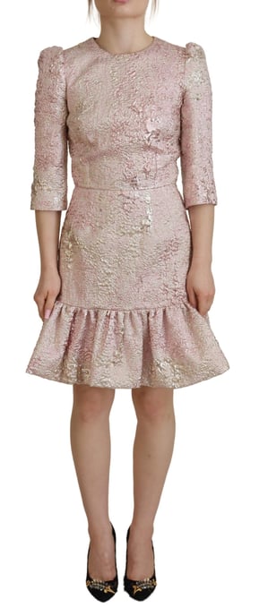 Vestido midi de mujer de manga 3/4 en jacquard rosa de Dolce & Gabbana - Image 1