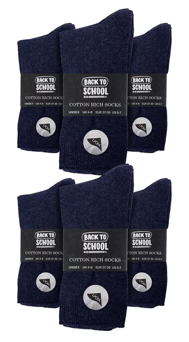 12 Pares Multipack Calcetines Escolares Lisos Niños y Niñas 3 Tamaños Sock Snob Calcetines de Algodón para Niños - Azul - Image 2