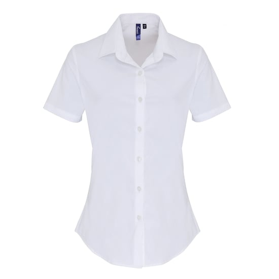 Premier Womens/Ladies Stretch Fit Poplin Short Sleeve Blouse (White)
