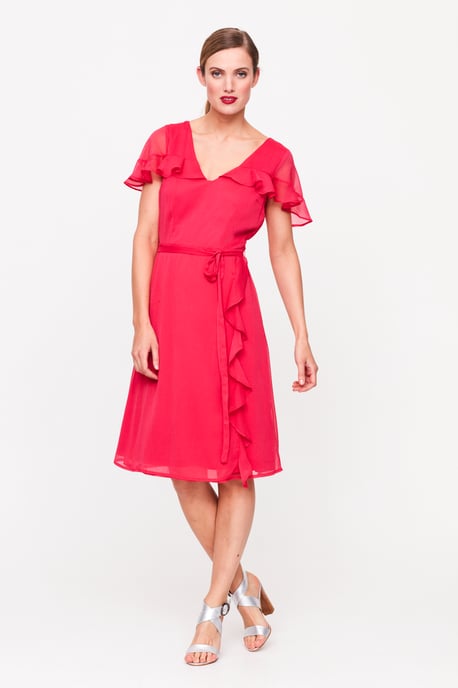 Bright Pink Ruffle Front Dress