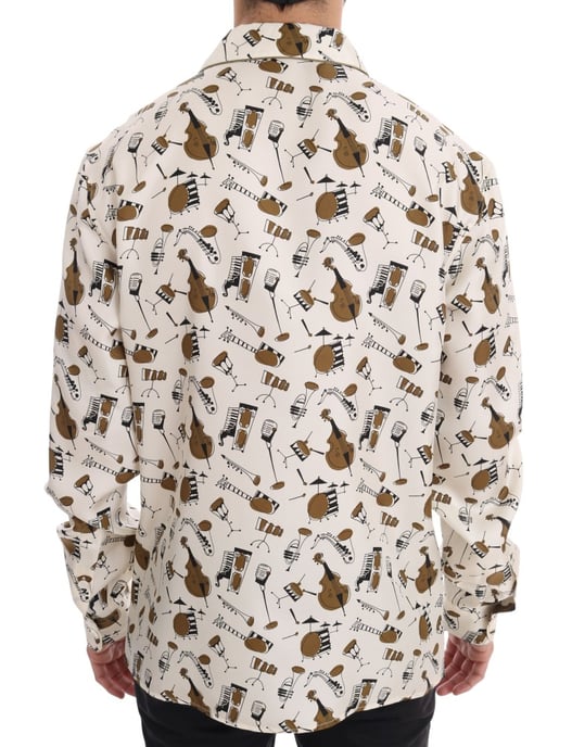 Camisa de seda blanca con estampado de motivo JAZZ de Dolce & Gabbana - Image 3