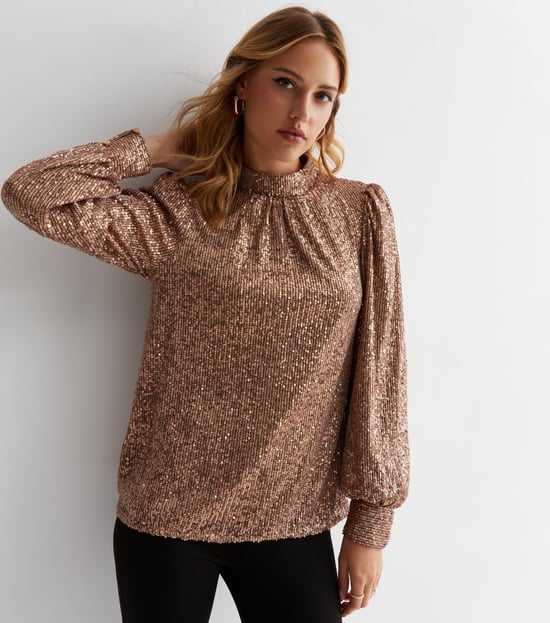 Sequin High Neck Loosefit Blouse