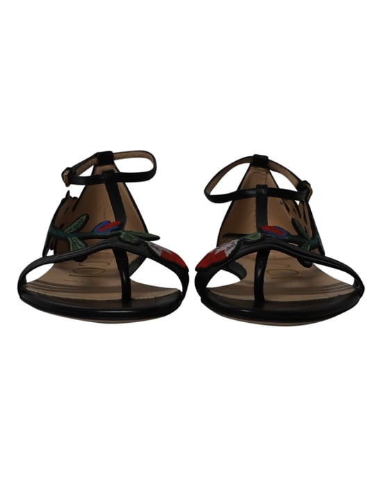 Gucci Ophelia Floral-Embroidered Flat Sandals in Black Leather - Image 2