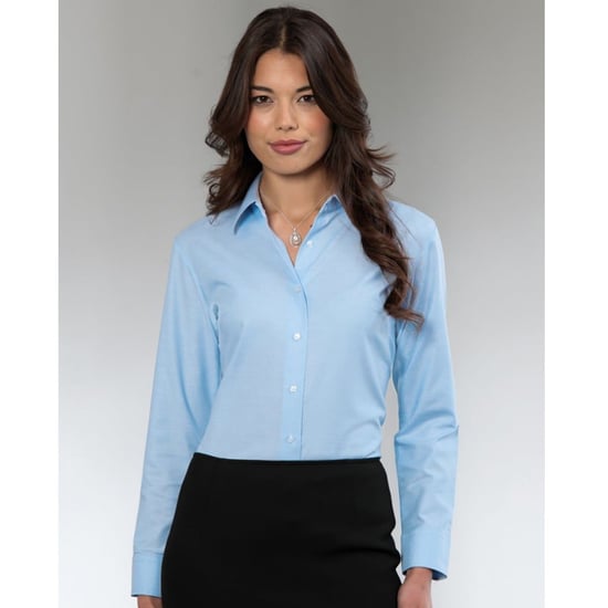 Russell Collection Ladies/Womens Long Sleeve Easy Care Oxford Shirt (Oxford Blue) - Image 6