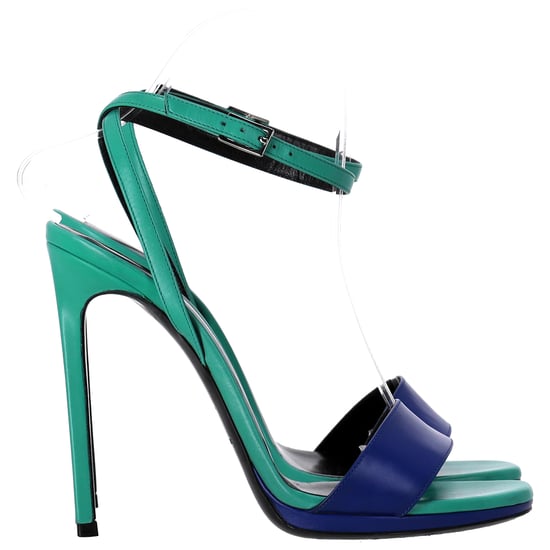Saint Laurent Jane Ankle Strap Heeled Sandals in Green and Blue Leather - Image 1