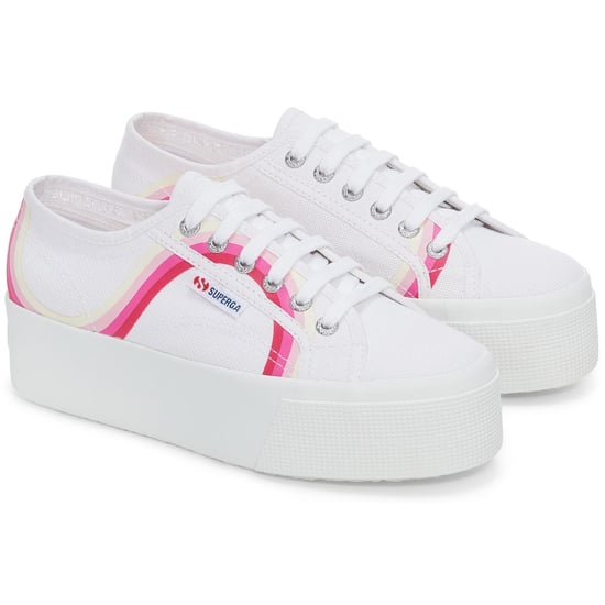 Superga 2790 Round Stripes Cotton Women's White/Shaded Blue Trainers - Image 1