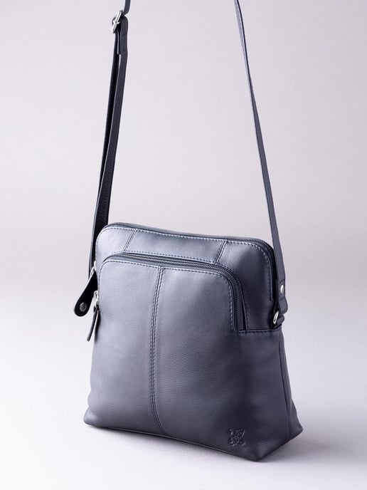 Raven Leather Cross Body Bag in Navy