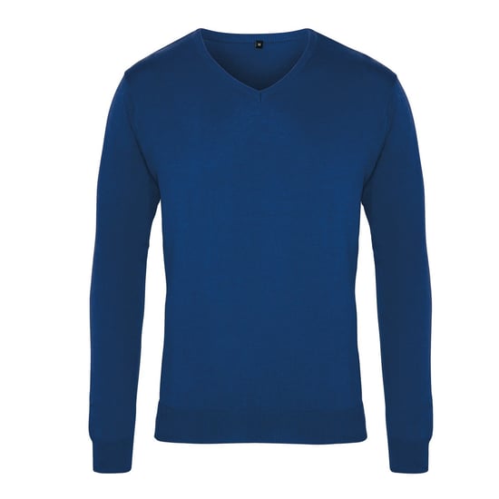 Premier Mens Knitted Cotton Acrylic V Neck Sweatshirt (Royal Blue) - Image 1