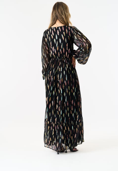 Metallic Print Full Sleeve Maxi Dress