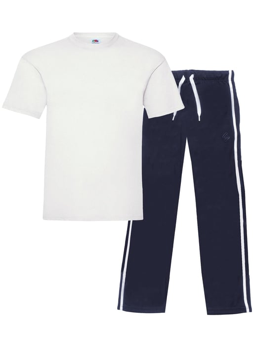 Enzo | Mens T-Shirt & Pants Loungewear Set - White/Navy