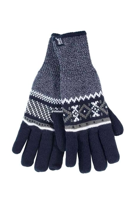 Hombre rayas nórdico Fairisle Zig Zag de punto forrado de lana caliente Guantes - Image 1