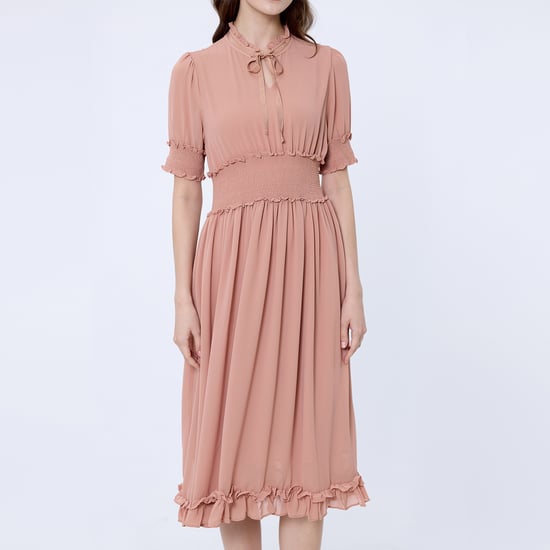 Chiffon dress with smocks and small ruffles - Image 5
