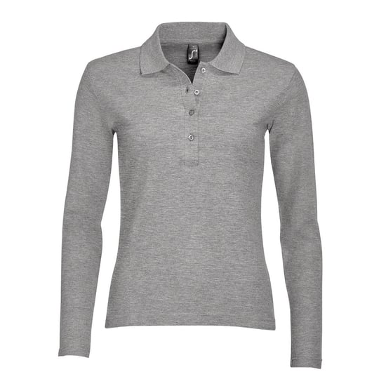 SOLS Womens/Ladies Podium Long Sleeve Pique Cotton Polo Shirt (Grey Marl) - Image 1