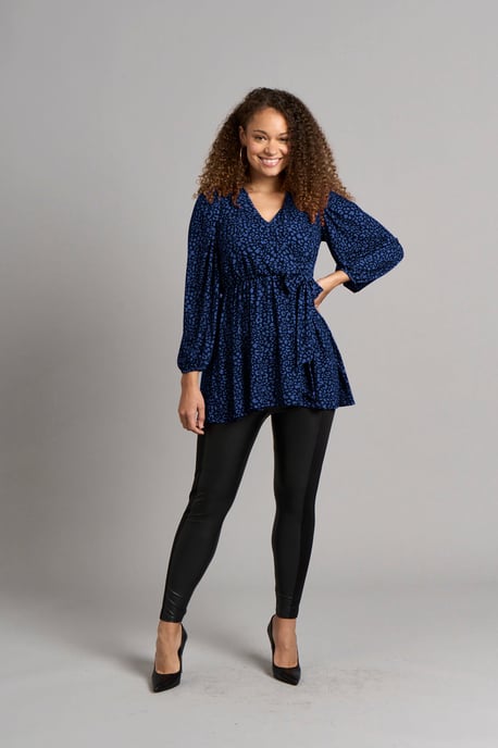 Pinky Leopard Wrap Top - Navy