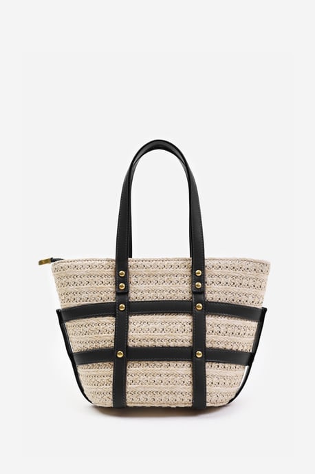 Wheres That From Womens 'Cielo' Small Raffia Bag With Stud Detail And Cross Body Strap