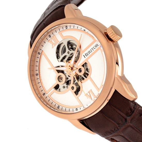 Heritor Automatic Sanford Semi-Skeleton Leather-Band Watch