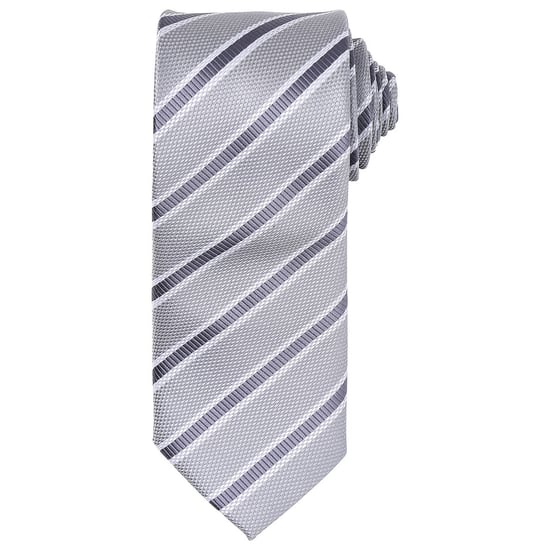 Premier Mens Stripe Waffle Tie (Silver/Dark Grey) - Image 1