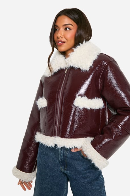 Vinyl Faux Fur Trim Jacket - Image 1