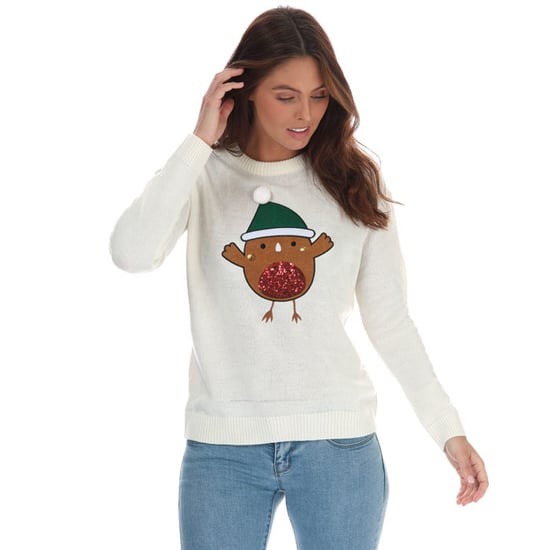 Women's Brave Soul Robin Christmas Jumper in Cream
