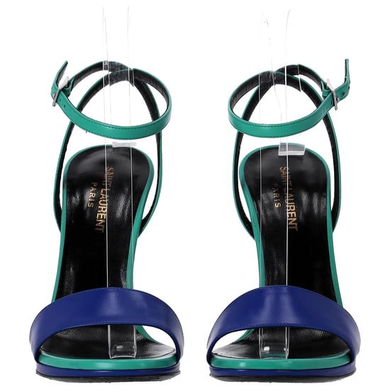 Saint Laurent Jane Ankle Strap Heeled Sandals in Green and Blue Leather - Image 3