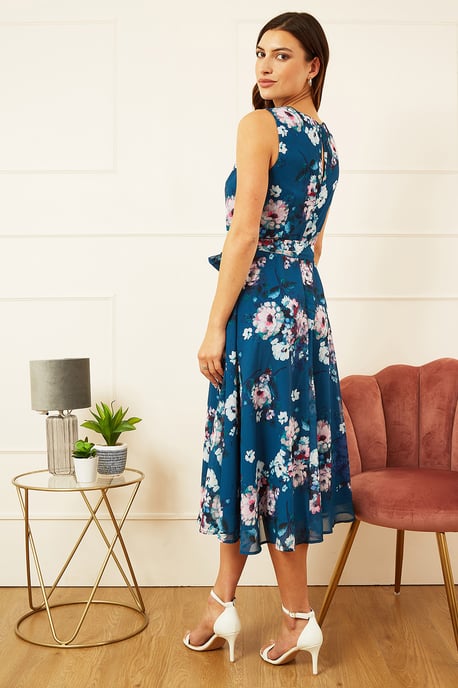 Teal Watercolour Floral Skater Dress