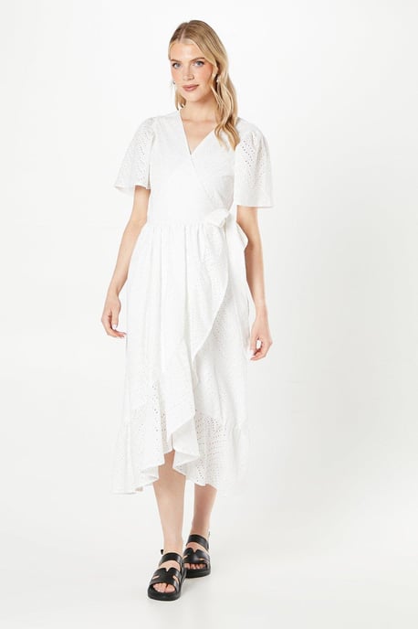 Broderie Frill Wrap Dress
