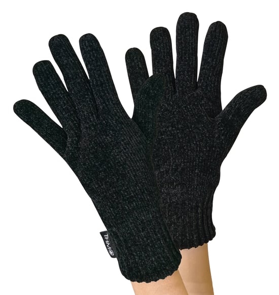 Juego de gorro y guantes de Thinsulate para mujer | THMO | Gorro y guantes de chenilla acanalada para mujer - Negro - Image 2