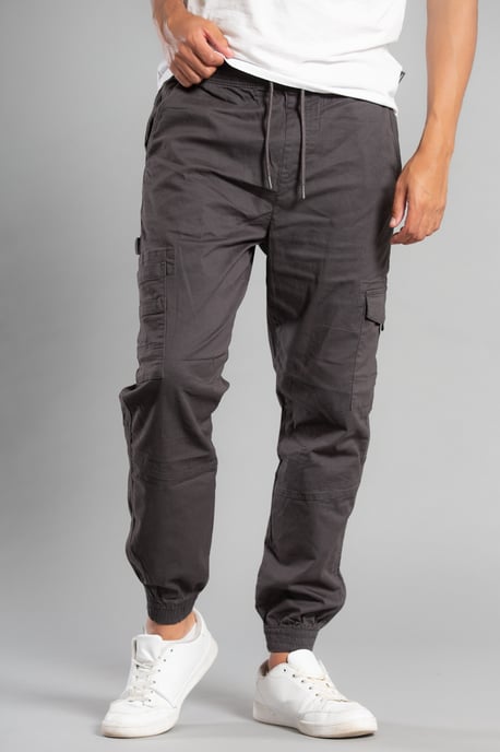 Grey Cotton Drawstring Cargo Trousers