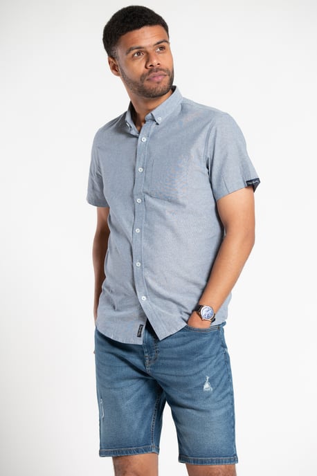 Blue Cotton Chambray Short-Sleeve Shirt