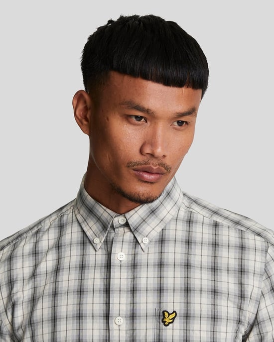 Camisa de manga larga gris metalizado de popelín con cuadros lavados de Lyle & Scott - Image 4