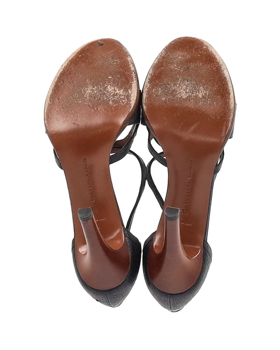 Bottega Veneta Peep-Toe Strappy Sandals in Black Leather - Image 6